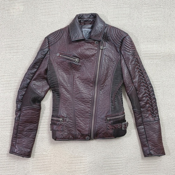 NWOT Affliction Wings Earned Moto Leather Burgundy Jacket S - Picture 2 of 8